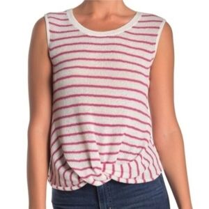 Splendid Pink Stripe Knotted Knit Sleeveless Top